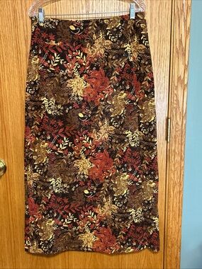 Christopher & Banks Midi Wrap Skirt Sz 10  Brown Gold Floral Cottagecore BOHO